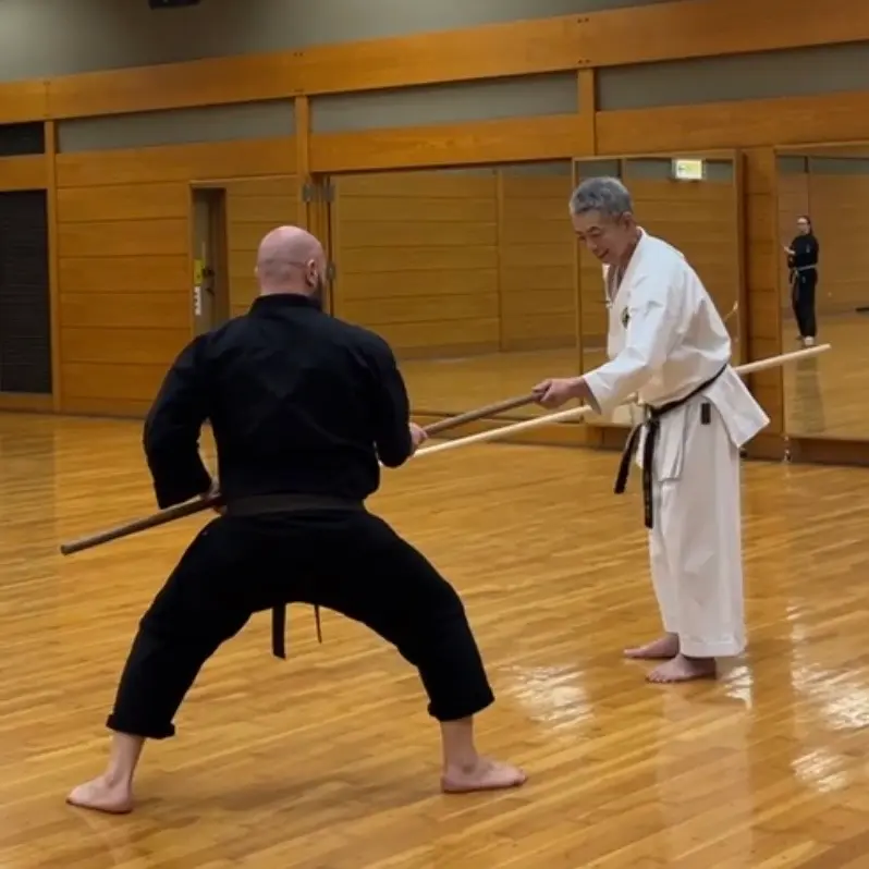 Olgun Tiltay in Nagoya Japan learning Kobudo from Hideki Yamada Sensei [9th Dan Shorin-Ryu Karate]